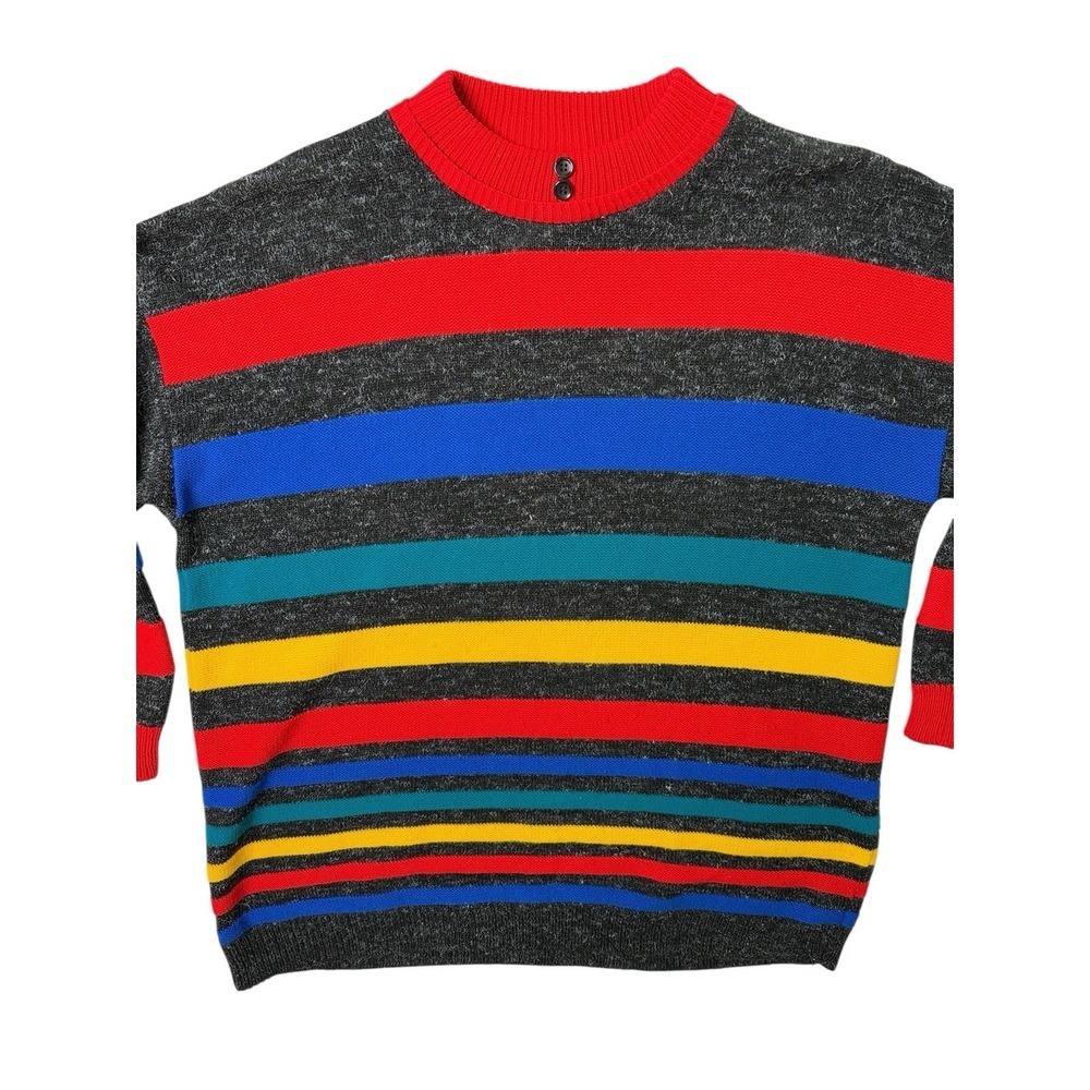 Vintage Capistrano Womens Sweater Colorful Stripes Preppy 1980s 1X